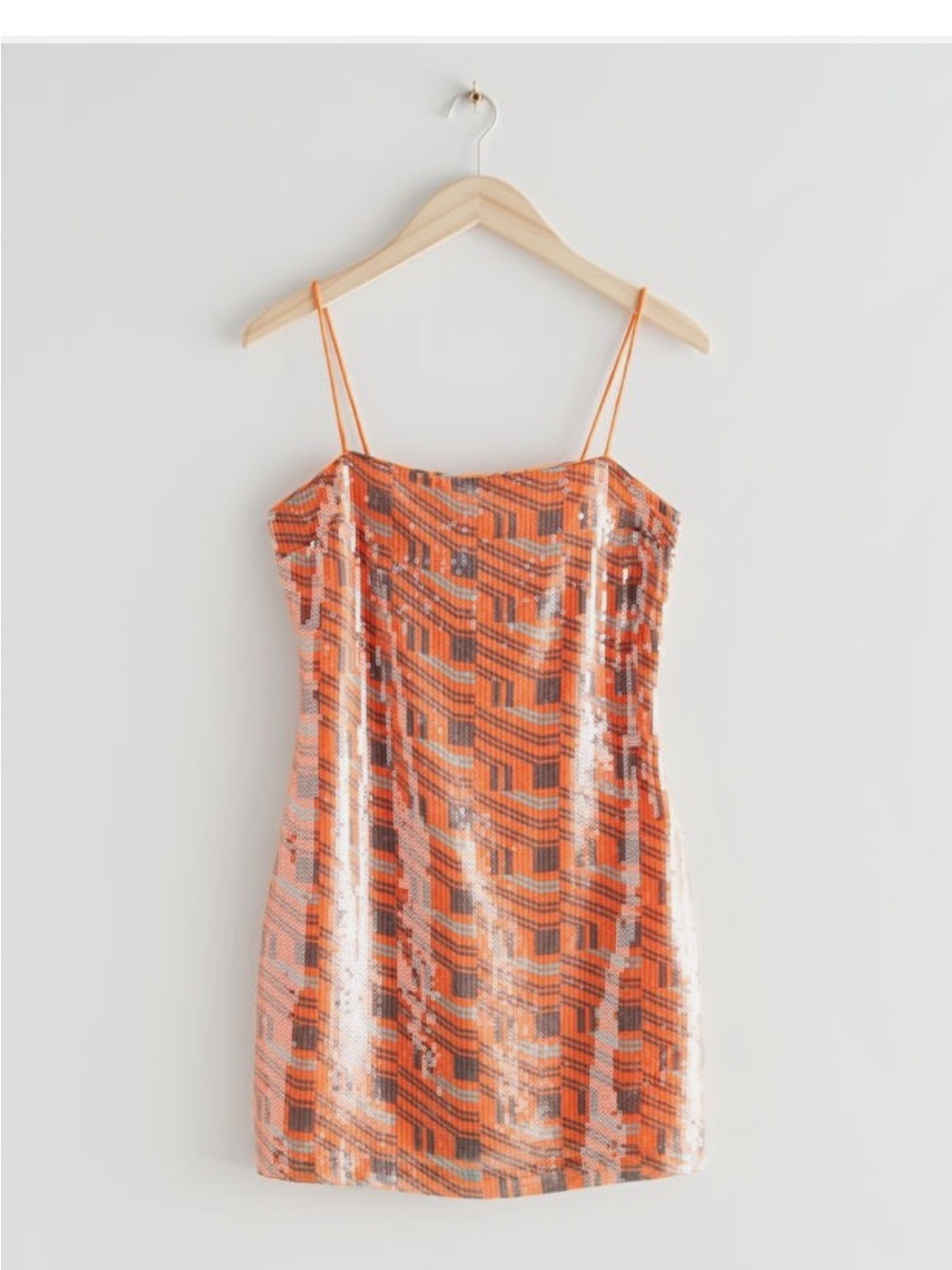 & Other Stories Orange Geometric Sequin Spaghetti Strap Mini Dress